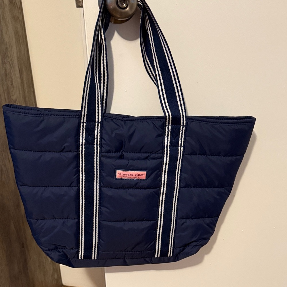 Vineyard Vines Navy Tote with Striped Handles